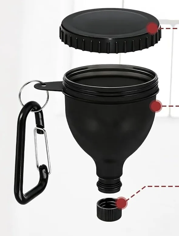 Product illustration showing the wide filling opening and two removable caps